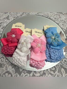 Baby Girl Headbands 👶🎀 4pc Soft Stretch Flower Set Cute